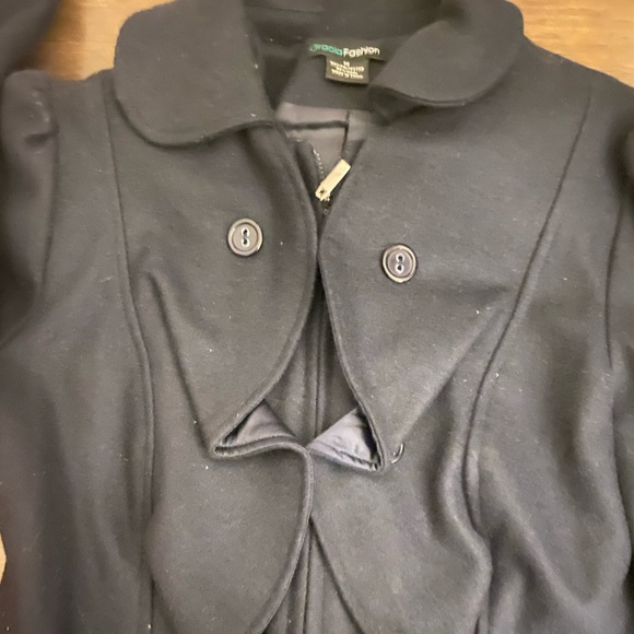 GORG WOOL NAVY BLUE RUFFLED PEPLUM Coat UNIQUE - Picture 3 of 3